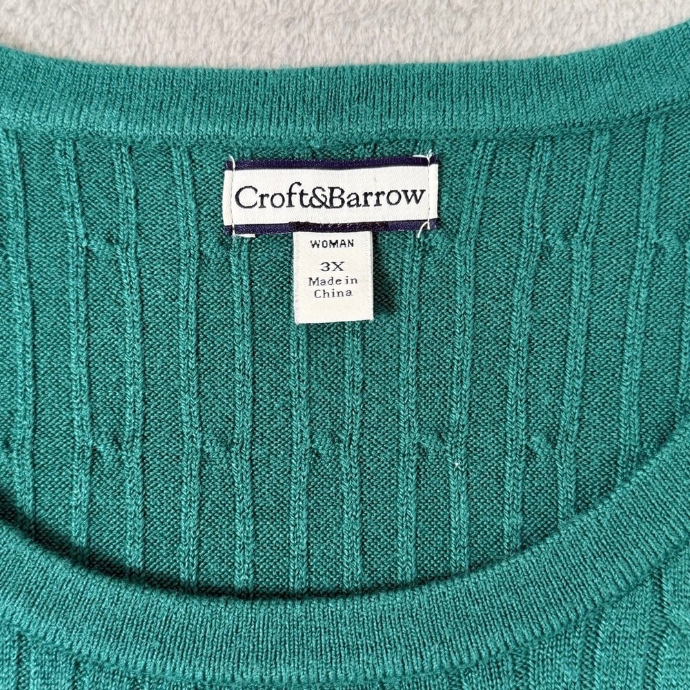Croft and Barrow Sweater Womens 3X Teal Cable Knit Long Sleeve Classic‎ Casual - Picture 4 of 12